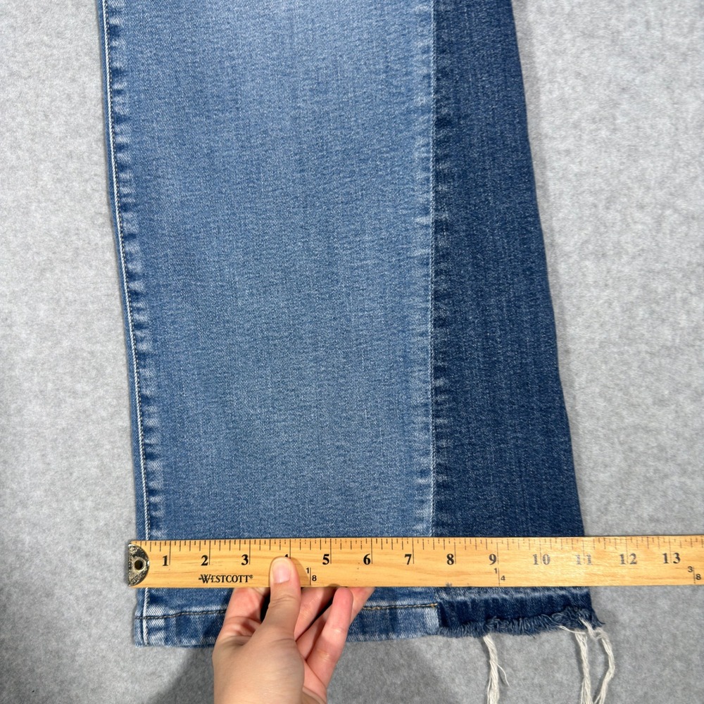 Gap 70s Flare High Rise Jeans Womens 33 16R Blue Two Tone Colorblock Raw Hem - Picture 4 of 11